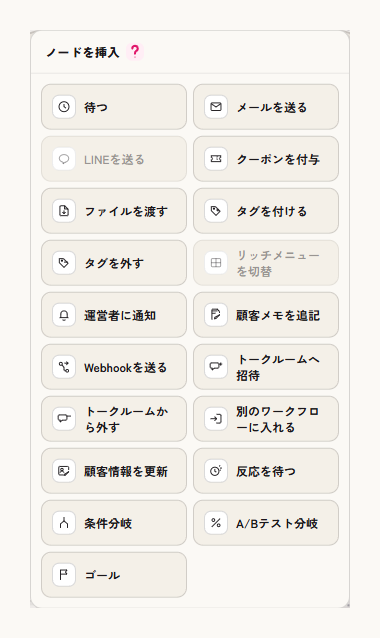 ノードを挿入するメニュー